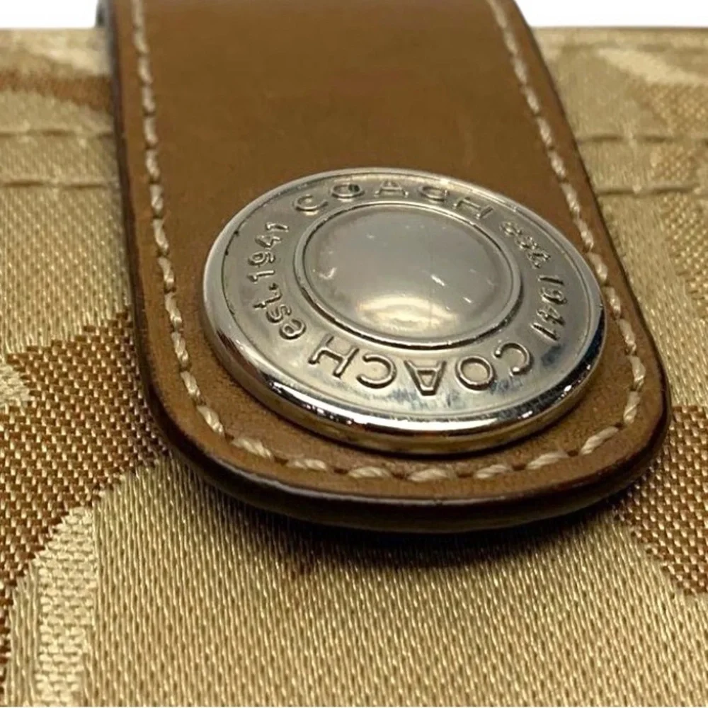 Coach Tan and Brown Wallet with Snap Closure canvas and leather